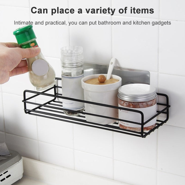 Wrought Iron Bathroom Shelf Wall Mounted Free Punch Toilet Rack, Square (Black)