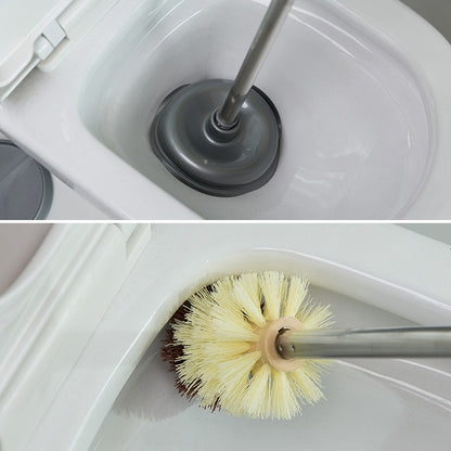 Household Long Handle Toilet Brush Suction Set Without Dead Angle Cleaning Brush, Gray, Brown
