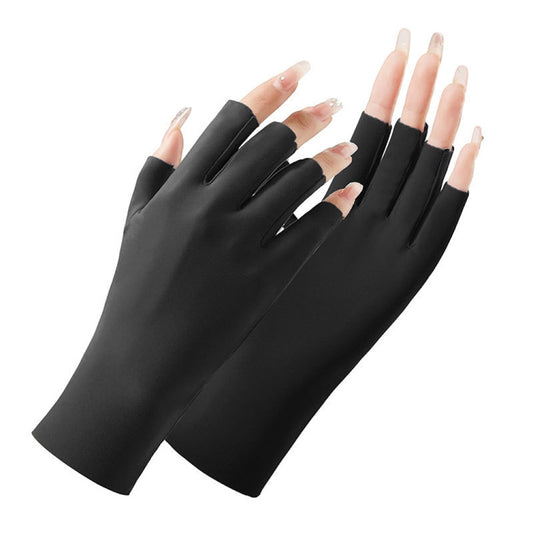 Ladies Sunscreen Gloves Half Finger Ice Silk Gloves,Style: