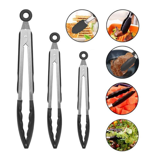 Stainless Steel Bread Barbecue Food Clip Silicone Baking Tools Set, 3 in 1, Black, 3 in 1, Red, 2 in 1