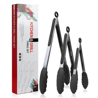 Stainless Steel Bread Barbecue Food Clip Silicone Baking Tools Set, 3 in 1, Black, 3 in 1, Red, 2 in 1