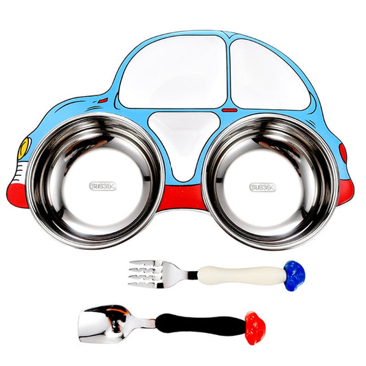 304 Stainless Steel Children Car Dinner Plate, Blue, Blue (removable and washable)