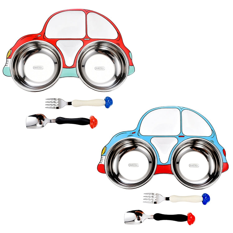304 Stainless Steel Children Car Dinner Plate, Blue, Blue (removable and washable)