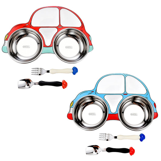 304 Stainless Steel Children Car Dinner Plate, Blue, Blue (removable and washable)