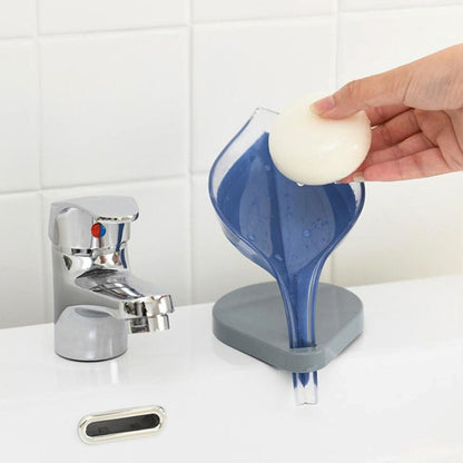 5 PCS Creative Bathroom Free Punching Sucker Transparent Leaf Drain Soap Storage Box