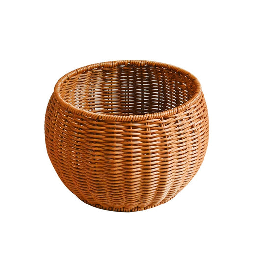 Round Snack Basket Rattan Woven Home Fruit and Vegetable Storage Basket Kitchen Drain Basket, 20 x 16 cm, 25 x 18 cm