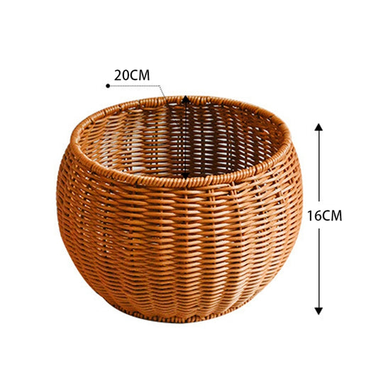 Round Snack Basket Rattan Woven Home Fruit and Vegetable Storage Basket Kitchen Drain Basket, 20 x 16 cm, 25 x 18 cm