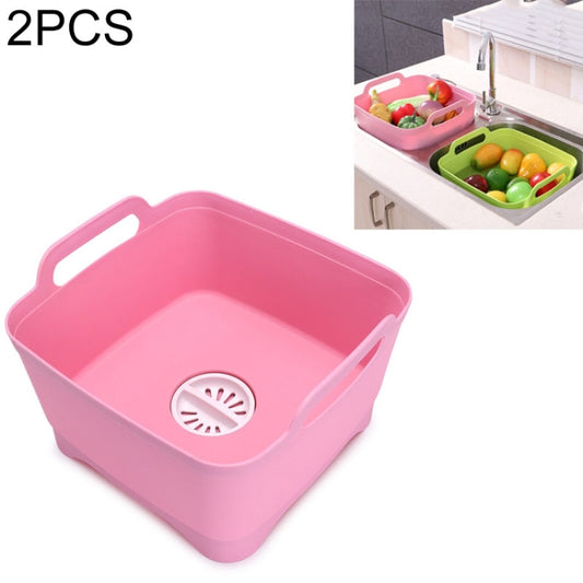 2 PCS Multifunctional Mobile Sink Kitchen Plastic Vegetable Washing Basket Fruit And Vegetable Storage Drain Basket, Pink, Purple, Green, Blue, White, Dark Gray, Dark Green