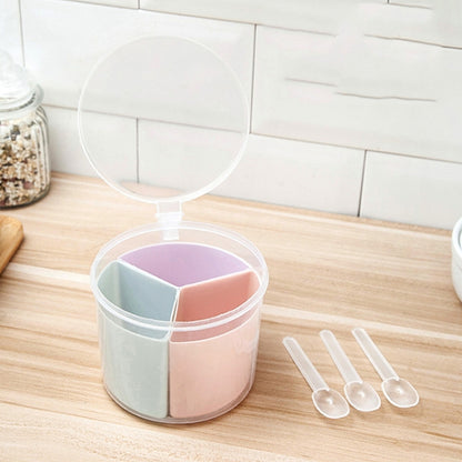 Household Kitchen Split Combined Fresh Box Three Grid Spice Box with Spoon, Round