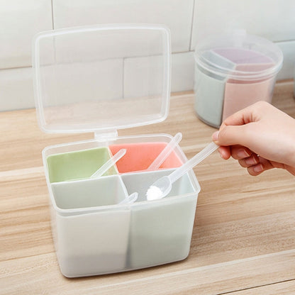 Household Kitchen Split Combined Fresh Box Three Grid Spice Box with Spoon, Round
