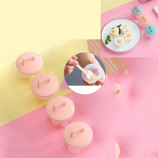 4 in 1 Home Creative Kitchen Steaming Egg Set with Oil Brush, Pink, Gray, Green