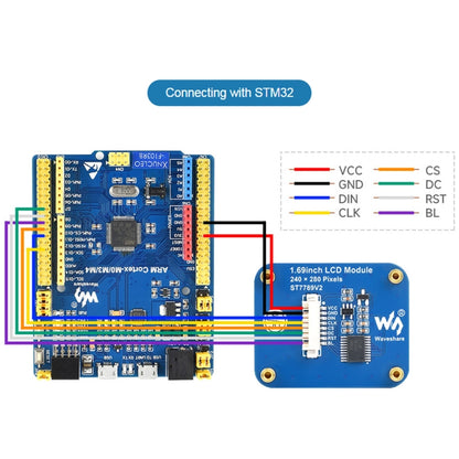 وحدة عرض Waveshare IPS LCD بدقة 240×280 ومقاس 1.69 بوصة مع واجهة SPI، مقاس 1.69 بوصة
