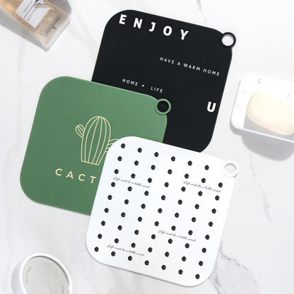 Sewer Deodorant Cover Sealing Plug Silicone Bathroom Toilet Floor Drain Deodorant, Green Cactus, White Wave Point, Black English Word