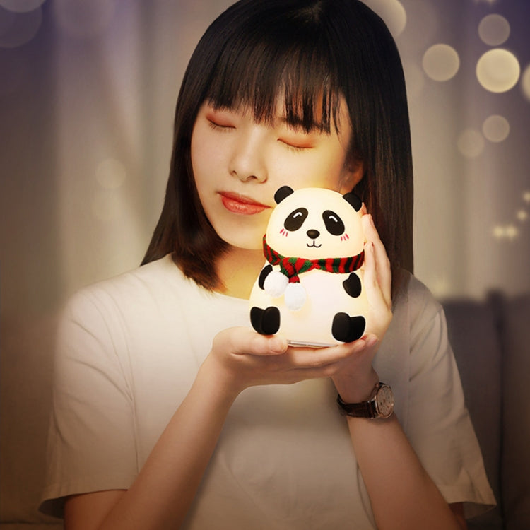 Cute Panda Night Light USB Charging Touch Control Colorful Silicone Bedside Lamp, Big Eyes, Squinting