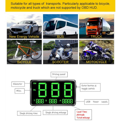 Kingneed C80 4.5inch HUD Car Head-up Display GPS Speed Meter Overspeed Alarm Mileage Altitude Clock, C80 4.5inch