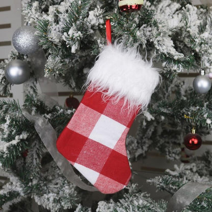 Christmas Tree Ornaments Decoration Supplies Gift Bag Plush Christmas Socks Gift Bag Pendant, Black and White, Red and White