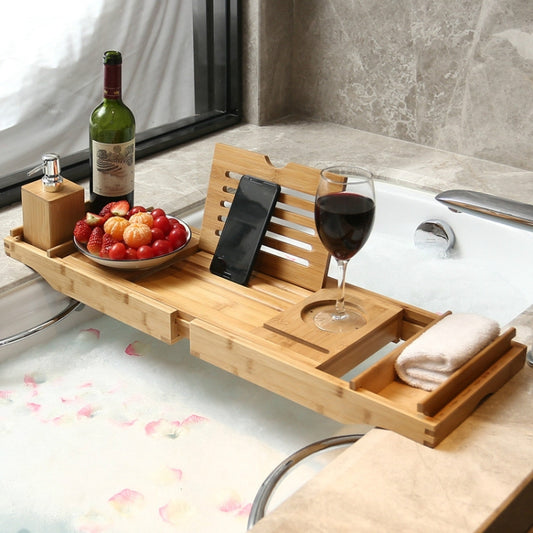Bamboo Foot Bathtub Rack Multifunctional Bathroom Retractable Bath Rack, Retractable Bath Rack