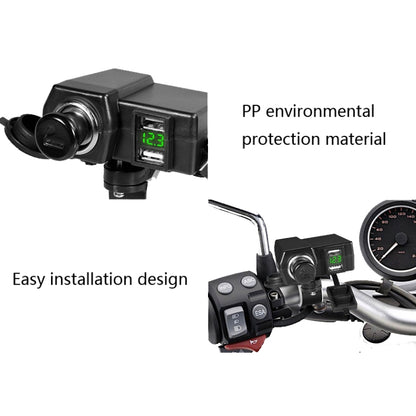 Motorcycle Car Dual USB Mobile Phone Charger With Cigarette Lighter Interface Multi-function Digital Display Car Charger, DYUK Red Light, DYUK Green Light, DYUK Blue Light, DYUK-2 Red Light, DYUK-2 Green Light, DYUK-2 Blue Light