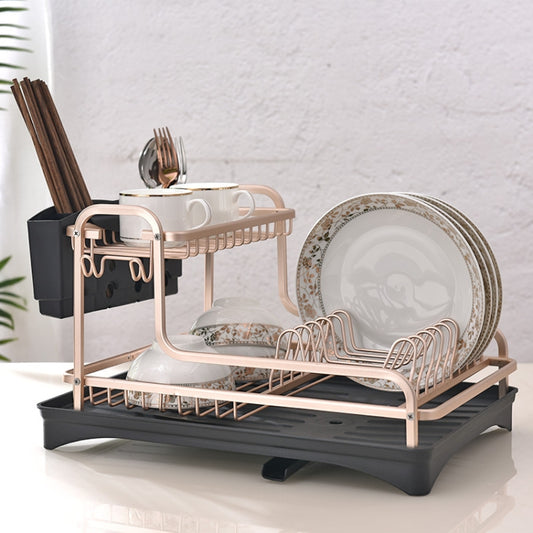 Double-layer Space Aluminum Dish Rack Kitchen Drain Rack, Double-layer Drain Rack
