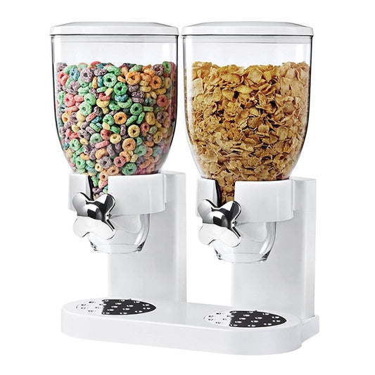 Multifunctional Double Head Cereal Dispenser Cereal Machine, White, Black