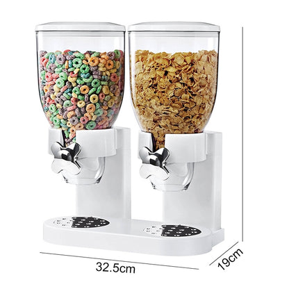 Multifunctional Double Head Cereal Dispenser Cereal Machine, White, Black