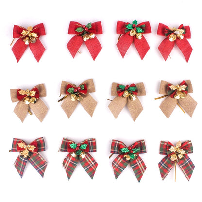 15 PCS Christmas Bow With Iron Bells Christmas Wreath Christmas Tree Decorations, Random Style Delivery, Bow With Iron Bells