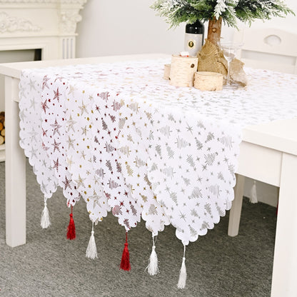 Christmas Table Decoration Bronzing Tablecloth Holiday Decoration Supplies, Golden Tree, Silver Tree, Red Tree, Red Star, Golden Star, Silver Star