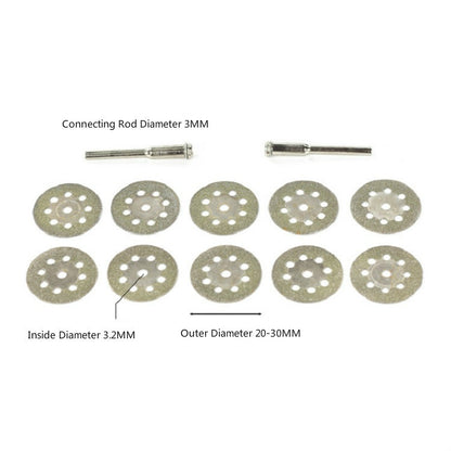 8 Holes Emery Cutting Chip Jade  Saw Blade Electric Grinder Accessories, 10 Saw Blade 2 Connecting rod 30MM, 10 Saw Blade 2 Connecting rod 20MM, 10 Saw Blade 2 Connecting rod 22MM, 10 Saw Blade 2 Connecting rod 25MM