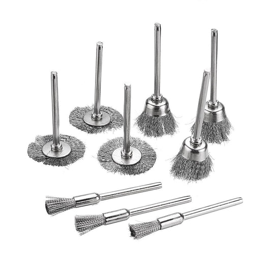 10 PCS Wire Brush Metal Descaling Polishing Brush To Remove Oxide Layer Flat Polishing Brush, Pen Shape 3×5MM, Pen Shape 3×8MM, Bowl Shape3×15MM, Bowl Shape3×25MM, Flat 3×25MM