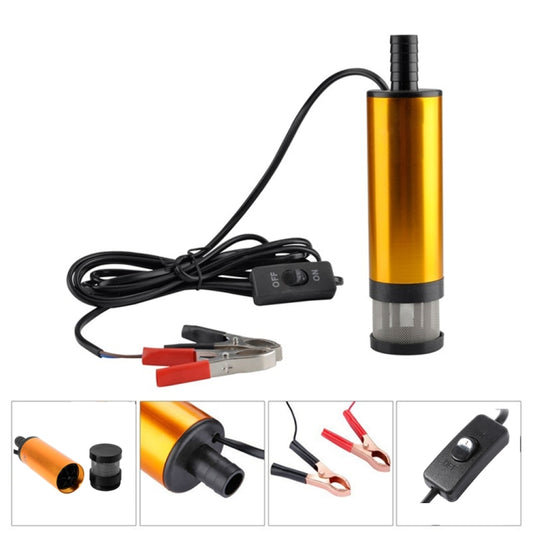 12V Car Electric Submersible Pump Diesel Fuel Water Oil Transfer Submersible Pump with On/Off Switch, 12V 38mm Built-in Filter Version