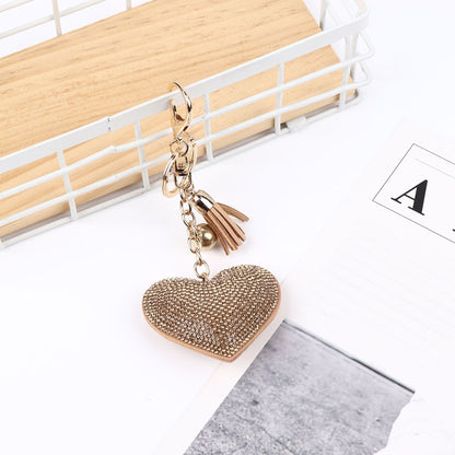 Heart Keychain Leather Tassel Gold Key Holder Metal Crystal Key Chain Keyring Charm Bag Auto Pendant Gift, purple, green, dark blue, lake blue, silver white, watermelon red, light blue, orange, black white, magenta, black gray, yellow, light red, red��...