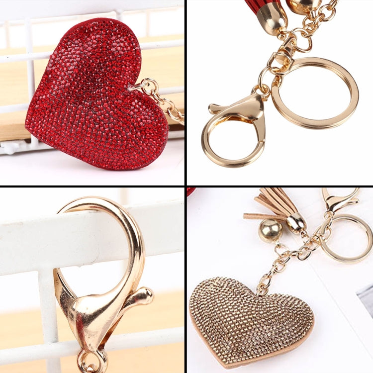 Heart Keychain Leather Tassel Gold Key Holder Metal Crystal Key Chain Keyring Charm Bag Auto Pendant Gift, purple, green, dark blue, lake blue, silver white, watermelon red, light blue, orange, black white, magenta, black gray, yellow, light red, red��...