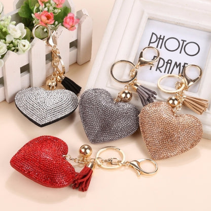 Heart Keychain Leather Tassel Gold Key Holder Metal Crystal Key Chain Keyring Charm Bag Auto Pendant Gift, purple, green, dark blue, lake blue, silver white, watermelon red, light blue, orange, black white, magenta, black gray, yellow, light red, red��...