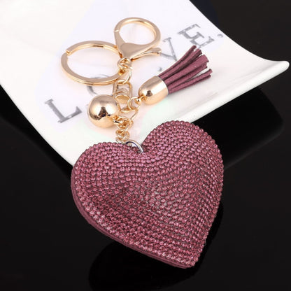 Heart Keychain Leather Tassel Gold Key Holder Metal Crystal Key Chain Keyring Charm Bag Auto Pendant Gift, purple, green, dark blue, lake blue, silver white, watermelon red, light blue, orange, black white, magenta, black gray, yellow, light red, red��...