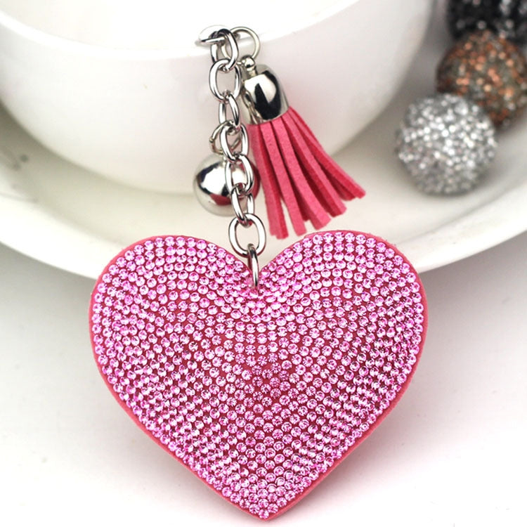 Heart Keychain Leather Tassel Gold Key Holder Metal Crystal Key Chain Keyring Charm Bag Auto Pendant Gift, purple, green, dark blue, lake blue, silver white, watermelon red, light blue, orange, black white, magenta, black gray, yellow, light red, red��...