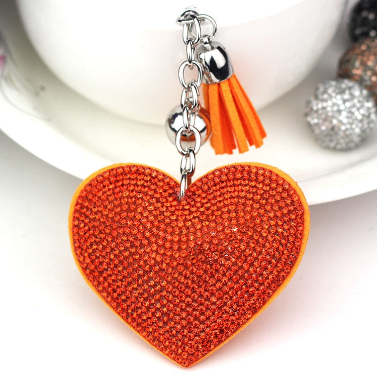 Heart Keychain Leather Tassel Gold Key Holder Metal Crystal Key Chain Keyring Charm Bag Auto Pendant Gift, purple, green, dark blue, lake blue, silver white, watermelon red, light blue, orange, black white, magenta, black gray, yellow, light red, red��...