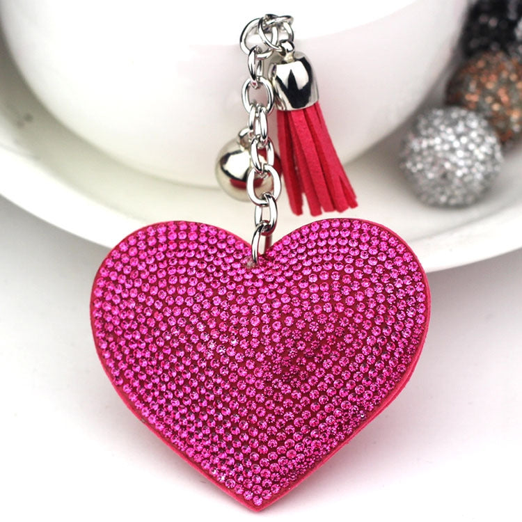 Heart Keychain Leather Tassel Gold Key Holder Metal Crystal Key Chain Keyring Charm Bag Auto Pendant Gift, purple, green, dark blue, lake blue, silver white, watermelon red, light blue, orange, black white, magenta, black gray, yellow, light red, red��...