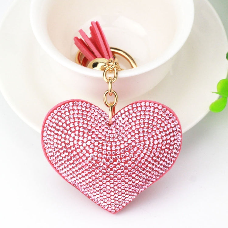 Heart Keychain Leather Tassel Gold Key Holder Metal Crystal Key Chain Keyring Charm Bag Auto Pendant Gift, purple, green, dark blue, lake blue, silver white, watermelon red, light blue, orange, black white, magenta, black gray, yellow, light red, red��...