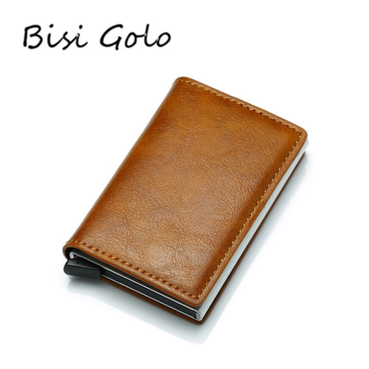 Automatic Elastic Card Type Anti-magnetic RFID Anti-theft Retro Card Package Universal Leather Metal Wallet