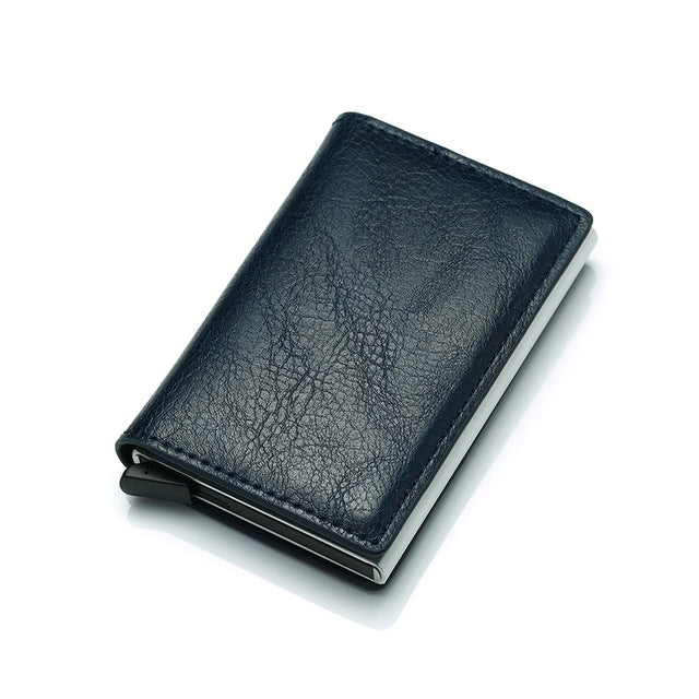 Automatic Elastic Card Type Anti-magnetic RFID Anti-theft Retro Card Package Universal Leather Metal Wallet