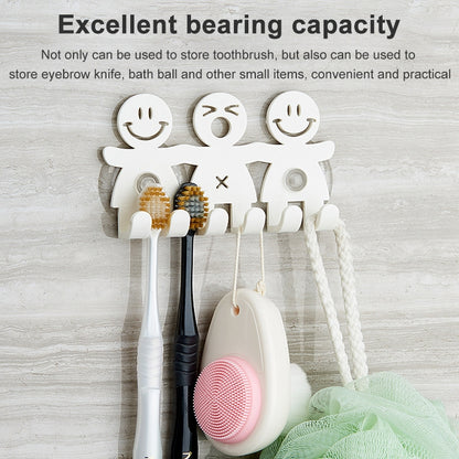 5 PCS Cute Smiley Suction Cup Hanging Toothbrush Holder Plastic Small Person Teeth Holder, Cute Smiley Suction Toothbrush Holder