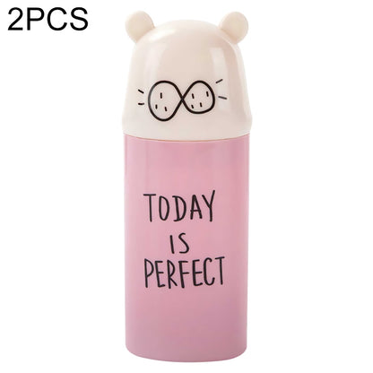 2 PCS Cartoon Protable Travel Home Bathroom Toothbrush Case Storage Box Mouth Cup