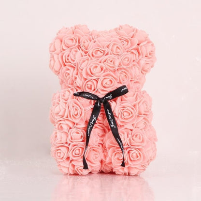 25cm Bear Shape Artificial Foam Roses Flower Ornament, Red, Light Pink, Deep Pink, Purple, Milk White, Sky Blue, Gray