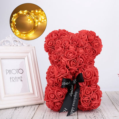 25cm Bear Shape Artificial Foam Roses Flower Ornament, Red, Light Pink, Deep Pink, Purple, Milk White, Sky Blue, Gray