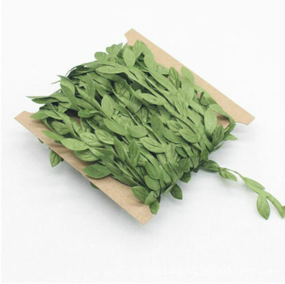 2 PCS Cloth Leaf Garland Decoration Accessories Green Leaf Cane Leaf Simulation DIY Garland Material, 10 Meters / Card, 5 Meters / Card