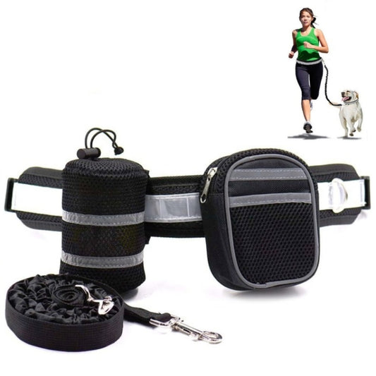 Dog Running Reflective Adjustable Belt Traction Rope with Small Bag, 4-Piece Set