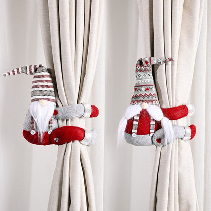 Christmas Decorations Striped Hat Forest Old Man Side Hug Curtain Door Curtain Buckle, Long Beard, Tied Beard