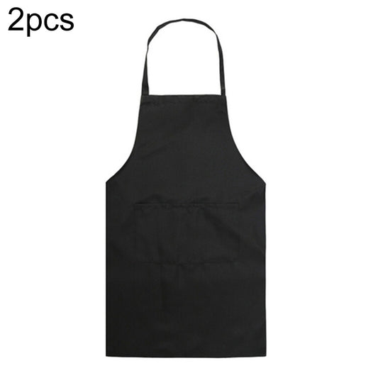 2PCS Kitchen Chef Aprons Cooking Baking Apron With Pockets, Black, Red, Rose Red, Green, Blue, Purple, Yellow, Coffe, Orange