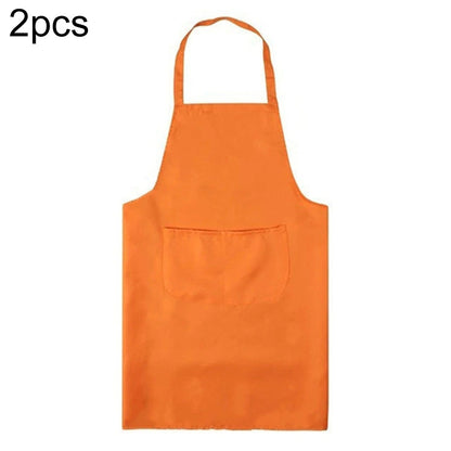 2PCS Kitchen Chef Aprons Cooking Baking Apron With Pockets, Black, Red, Rose Red, Green, Blue, Purple, Yellow, Coffe, Orange