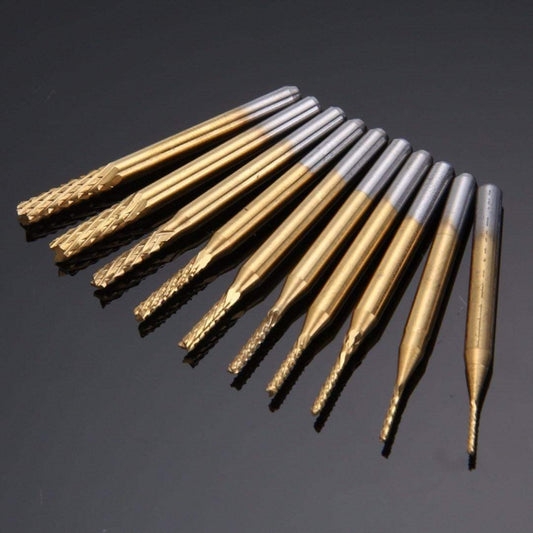 10pcs / Set titanium coated carbide end mill engraving knife edge milling cutter CNC milling machine, Milling Cutter